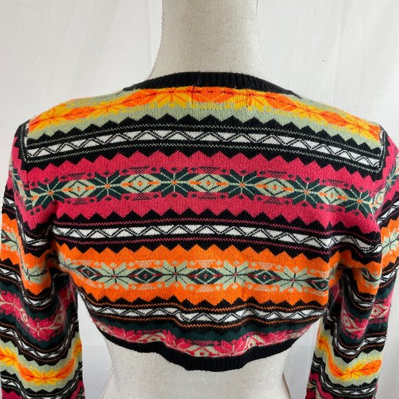 Maeve by Anthropologie Cropped Layer Sweater S Long Sleeve Black Yellow Orange - Picture 9 of 11